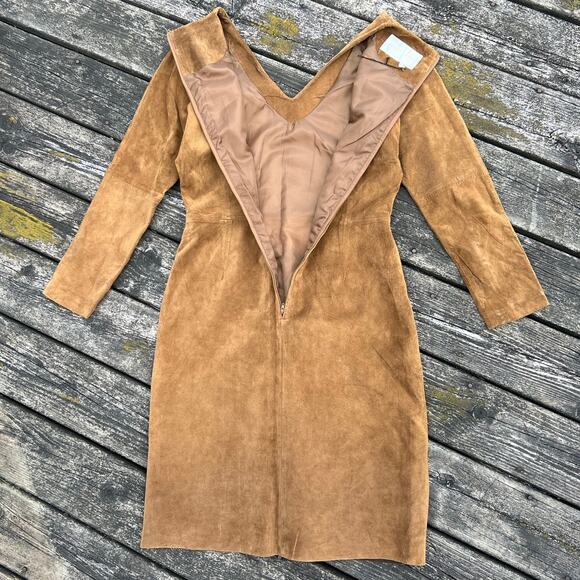 Vintage Margaret Godfrey Patchwork Leather Dress Long Sleeve Lined Sz 12 - Picture 7 of 9